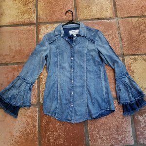 NWOT Ryan Michael Indigo Double Bell Sleeves Shirt